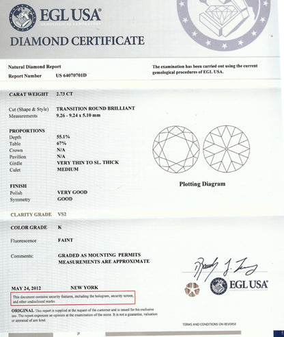 1950s 2.73ct Round Diamond  Engagement Ring