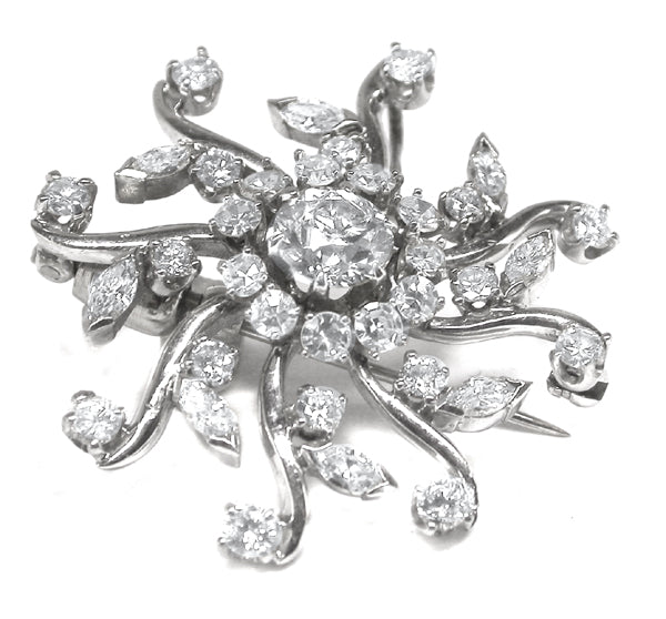 1950s 3.48ct  Diamond 14k Gold Pin/ Pendant