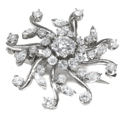 1950s 3.48ct  Diamond 14k Gold Pin/ Pendant