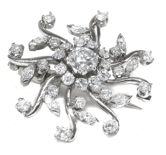 1950s 3.48ct  Diamond 14k Gold Pin/ Pendant