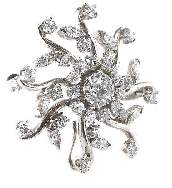 1950s 3.48ct  Diamond 14k Gold Pin/ Pendant