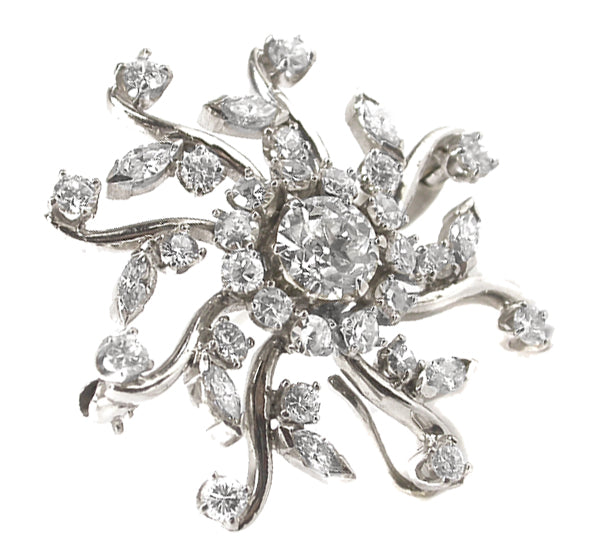 1950s 3.48ct  Diamond 14k Gold Pin/ Pendant