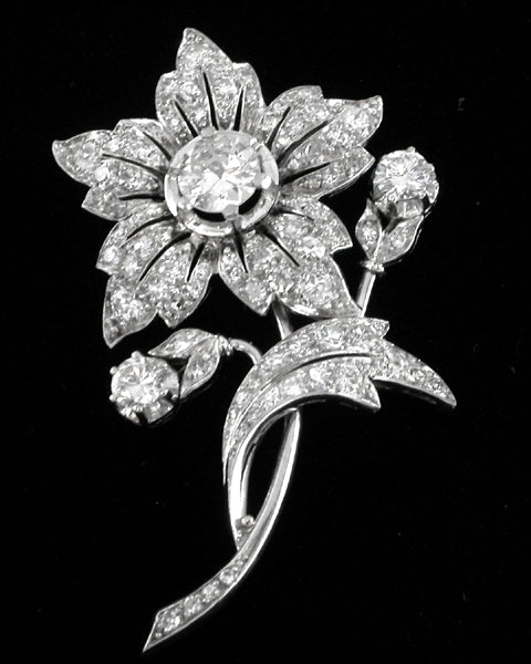 1950s 3.70ct Diamond Platinum Floral Pin
