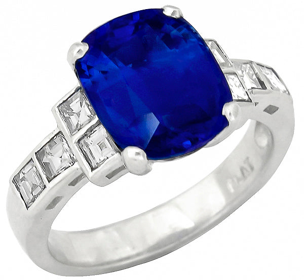 1950s 3.96ct Ceylon Sapphire 0.50ct Diamond Platinum Engagement Ring