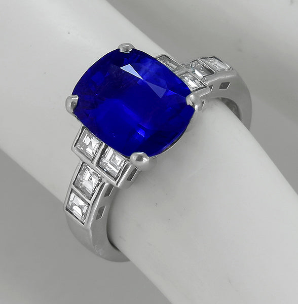 1950s 3.96ct Ceylon Sapphire 0.50ct Diamond Platinum Engagement Ring