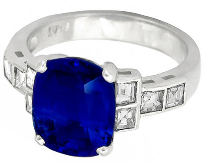 1950s 3.96ct Ceylon Sapphire 0.50ct Diamond Platinum Engagement Ring