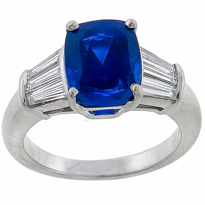 1950s 4.11ct Ceylon Sapphire 0.60ct Diamond Engagement Ring