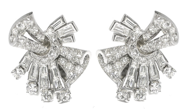 1950s 4.50ct Diamond Scroll Earrings