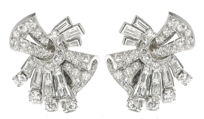 1950s 4.50ct Diamond Scroll Earrings