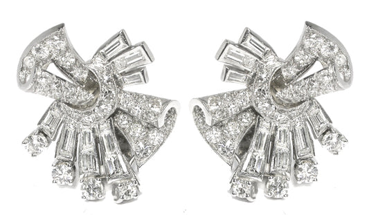 1950s 4.50ct Diamond Scroll Earrings