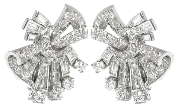 1950s 4.50ct Diamond Scroll Earrings
