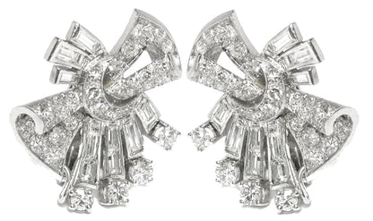 1950s 4.50ct Diamond Scroll Earrings