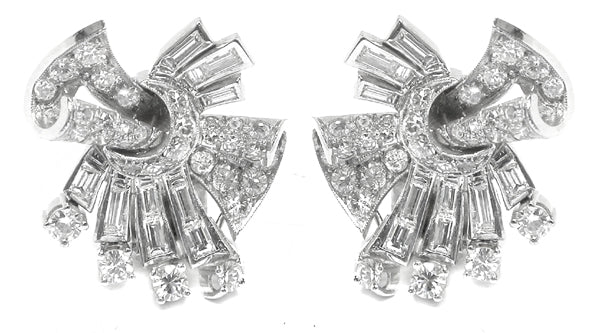 1950s 4.50ct Diamond Scroll Earrings