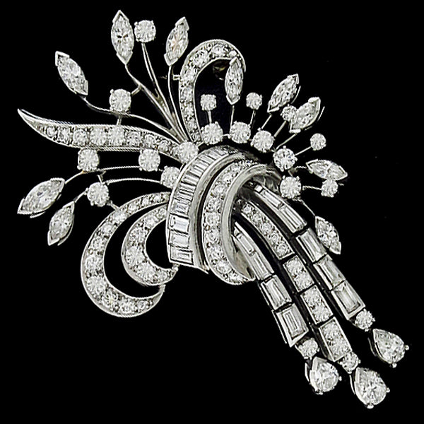 1950s 4.60ct Diamond Platinum Bouquet Pin/ Pendant