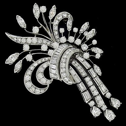 1950s 4.60ct Diamond Platinum Bouquet Pin/ Pendant