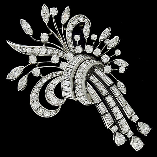 1950s 4.60ct Diamond Platinum Bouquet Pin/ Pendant
