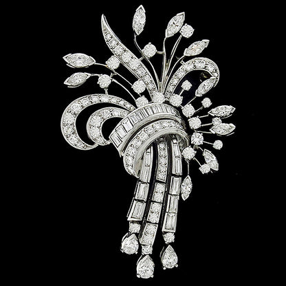 1950s 4.60ct Diamond Platinum Bouquet Pin/ Pendant
