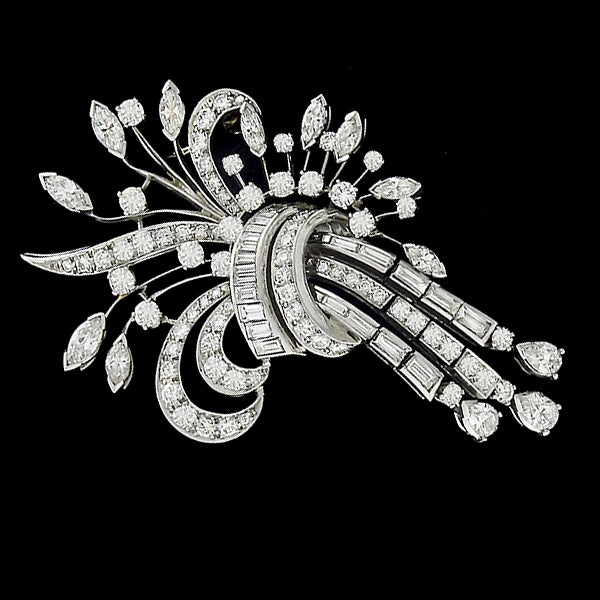 1950s 4.60ct Diamond Platinum Bouquet Pin/ Pendant