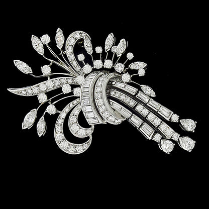 1950s 4.60ct Diamond Platinum Bouquet Pin/ Pendant