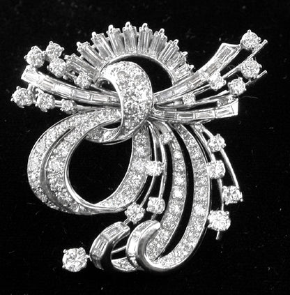 1950s 4.95ct Diamond Platinum Bouquet Pin/ Pendant