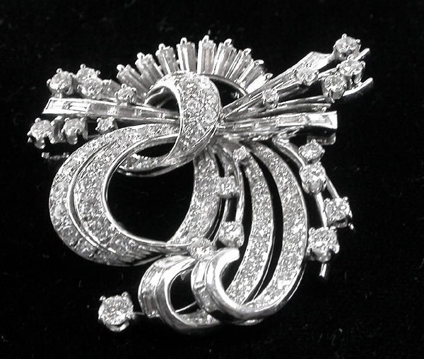 1950s 4.95ct Diamond Platinum Bouquet Pin/ Pendant