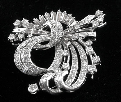 1950s 4.95ct Diamond Platinum Bouquet Pin/ Pendant