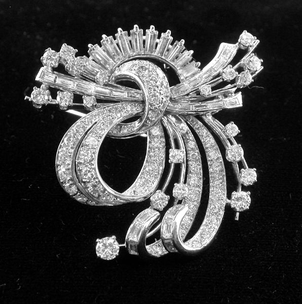 1950s 4.95ct Diamond Platinum Bouquet Pin/ Pendant