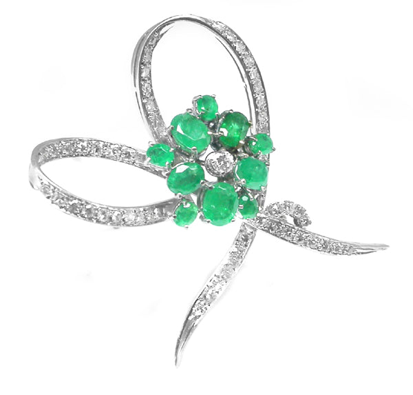 1950s 4ct Emerald Diamond 18k Gold Pin