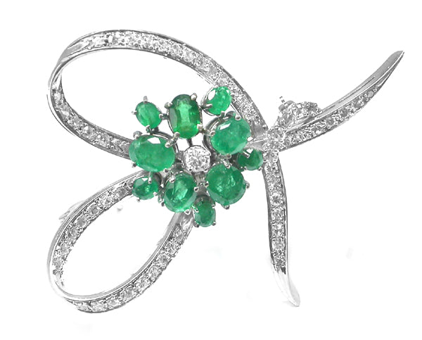 1950s 4ct Emerald Diamond 18k Gold Pin