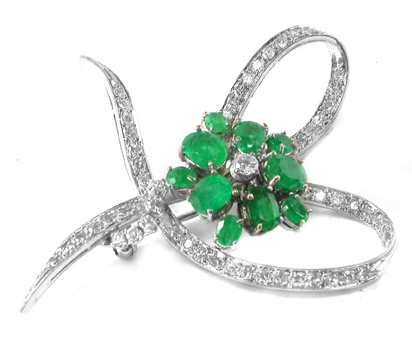 1950s 4ct Emerald Diamond 18k Gold Pin