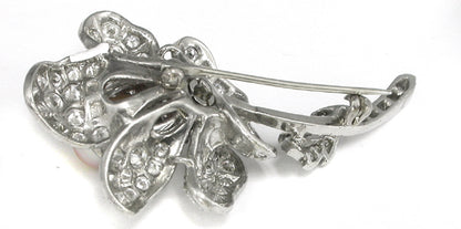 1950s 5.50ct Diamond Pearl Rose Flower Pin