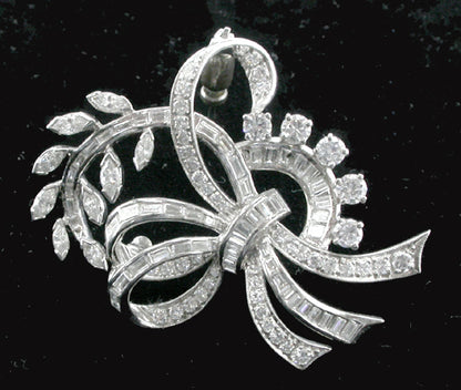 1950s 5.50ct Diamond Platinum  Bouquet Pin/ Pendant