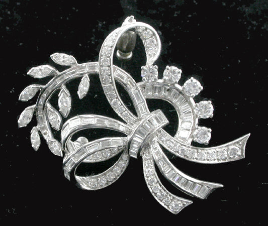 1950s 5.50ct Diamond Platinum  Bouquet Pin/ Pendant