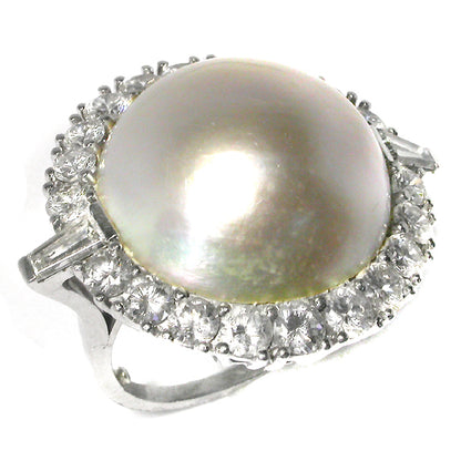 1950s Mabe Pearl & 4ct Diamond Platinum Ring