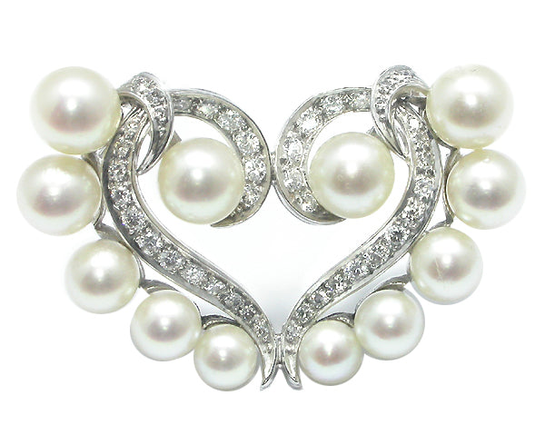 1950s Pearl 1.20ct Diamond Heart Pin