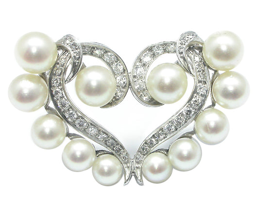 1950s Pearl 1.20ct Diamond Heart Pin
