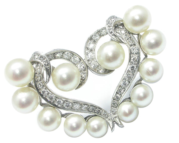 1950s Pearl 1.20ct Diamond Heart Pin