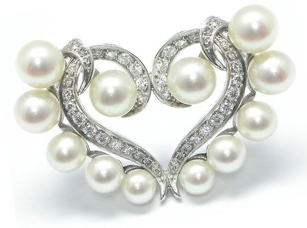 1950s Pearl 1.20ct Diamond Heart Pin