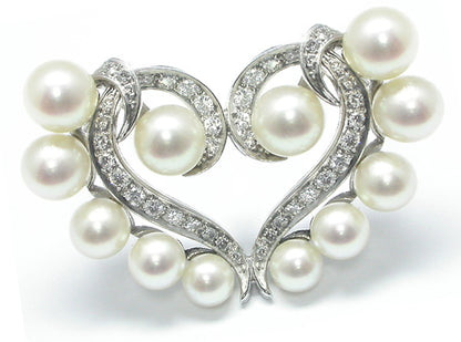 1950s Pearl 1.20ct Diamond Heart Pin