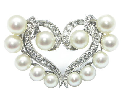 1950s Pearl 1.20ct Diamond Heart Pin