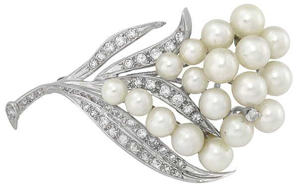1950s Pearl 1.30ct Diamond 14k Gold Pin