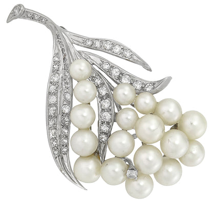 1950s Pearl 1.30ct Diamond 14k Gold Pin