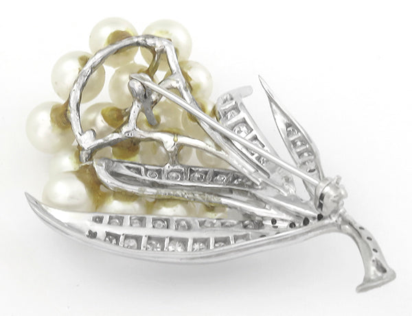 1950s Pearl 1.30ct Diamond 14k Gold Pin