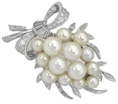 1950s Pearl Diamond 14k White Gold Pin
