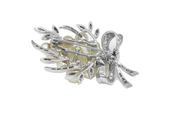 1950s Pearl Diamond 14k White Gold Pin