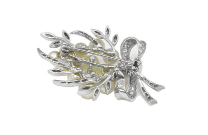 1950s Pearl Diamond 14k White Gold Pin