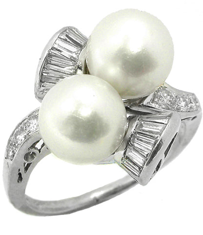 1950s Pearl Diamond Platinum Ring