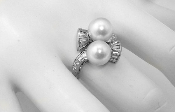 1950s Pearl Diamond Platinum Ring