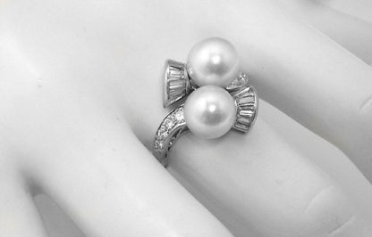 1950s Pearl Diamond Platinum Ring