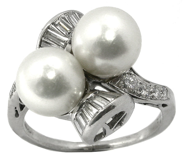 1950s Pearl Diamond Platinum Ring